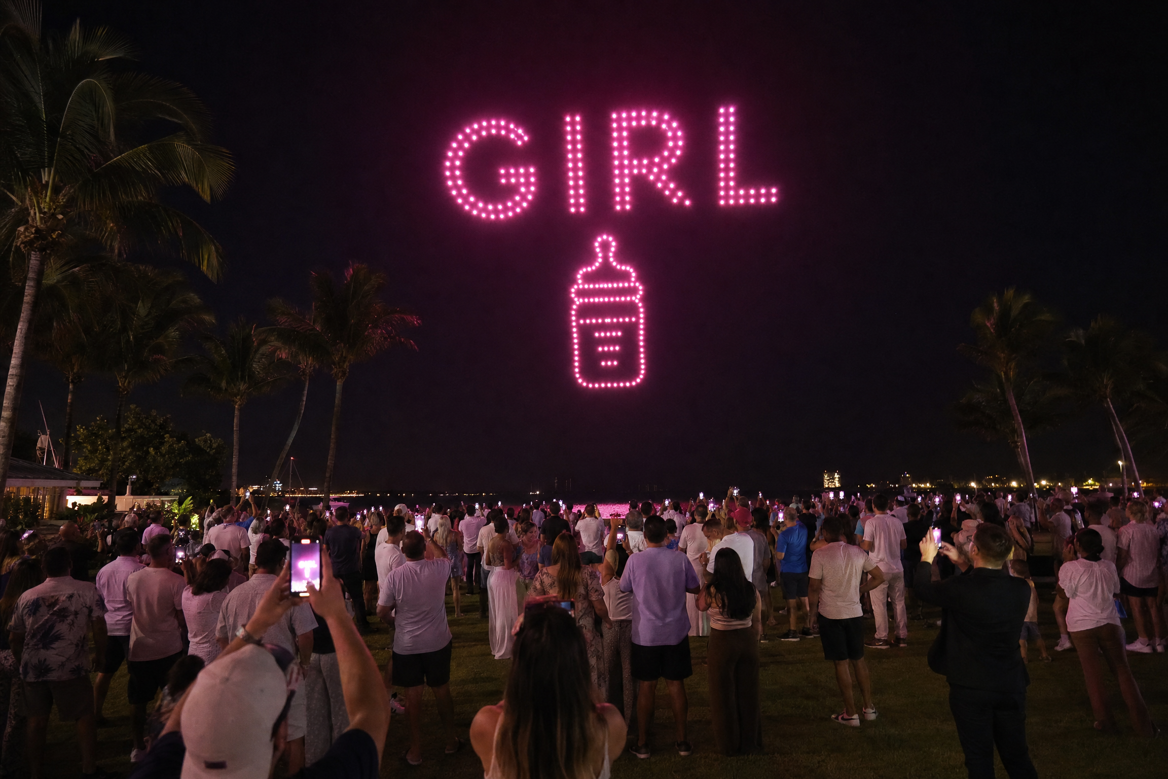 Gender reveal drone show with pink formation