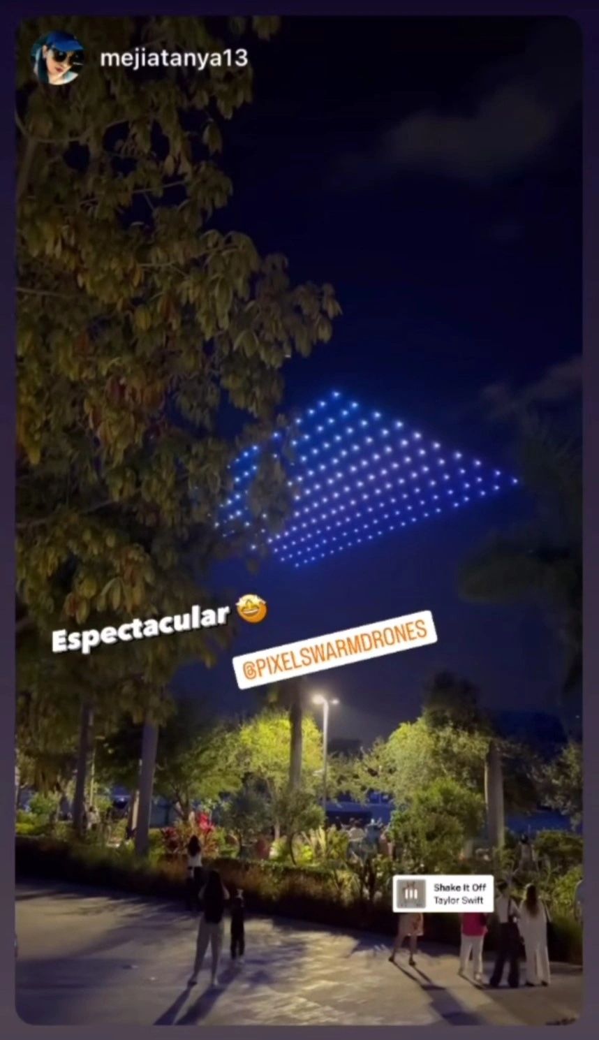 3D cube pattern drone formation in the night sky