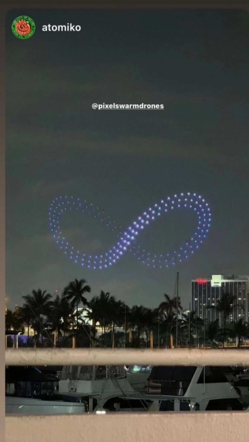 Pixel Swarm Drones light show formation over Miami