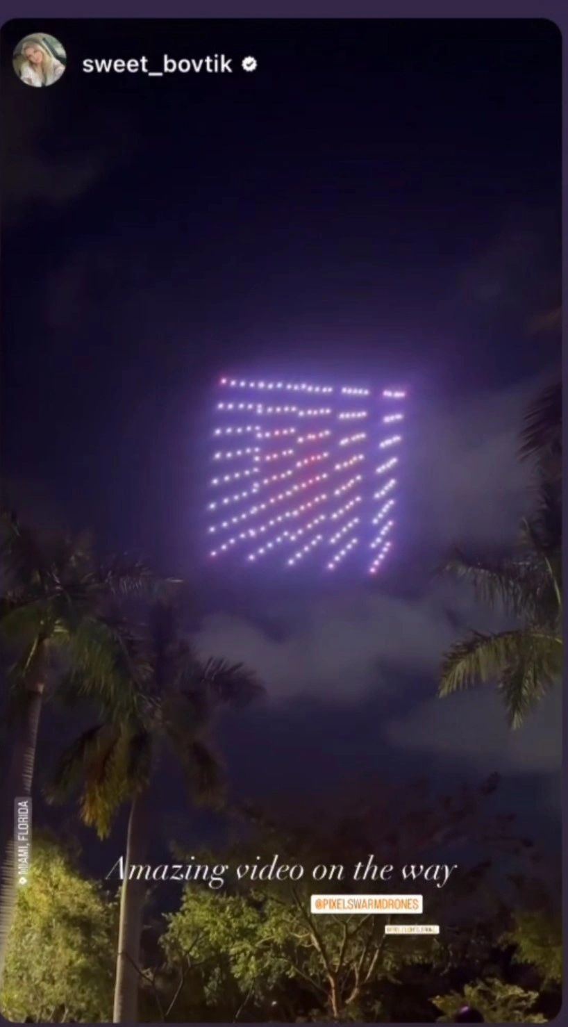 Drone light show formation captured by spectator