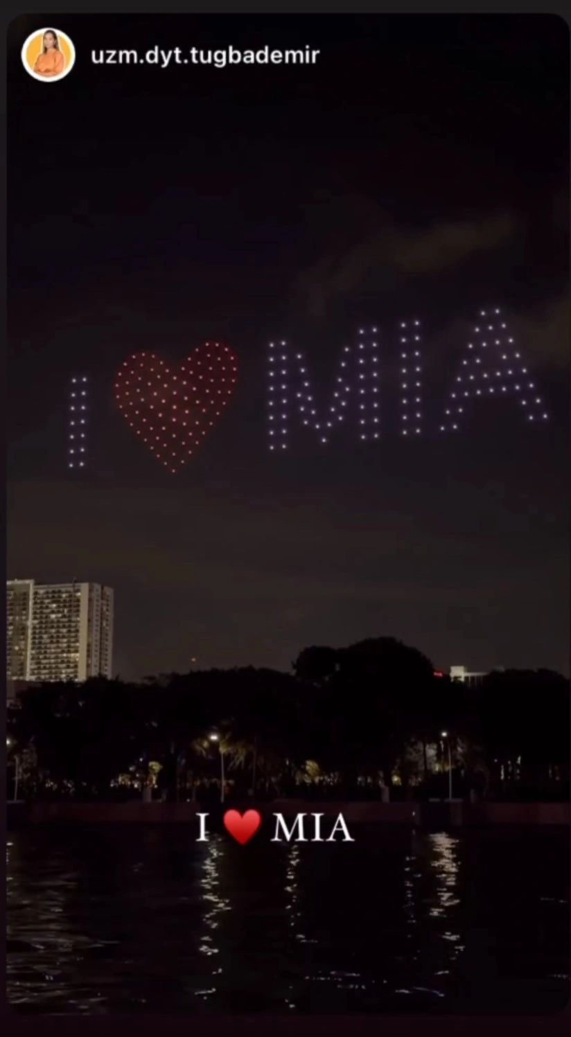 Drone show aerial formation over downtown Miami